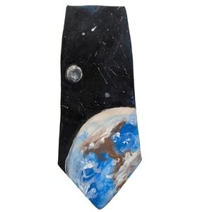 Dunhuang Hand Painted 100% Silk Galaxy Space Tie - Earth & Moon Celestial